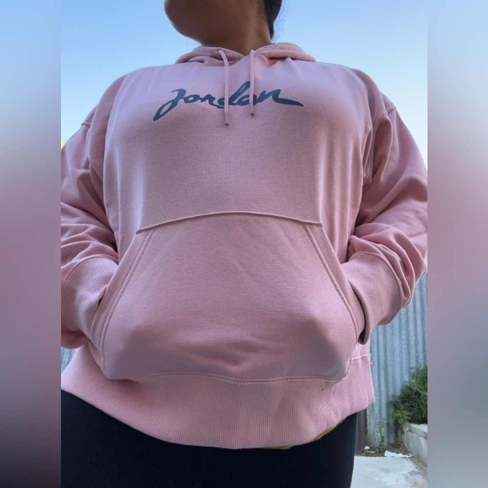 Jordan Pink Hoodie with Blue Logo
